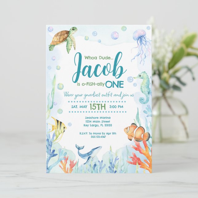 Invitation d'anniversaire d'animaux de l'océan sou (Debout devant)