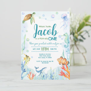 Invitation d'anniversaire d'animaux de l'océan sou