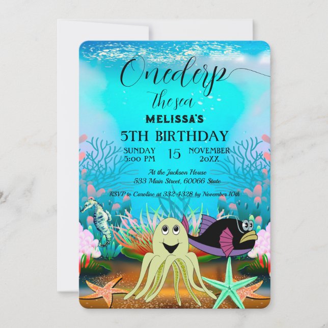 Invitation d'anniversaire d'animaux marins à l'aqu (Devant)