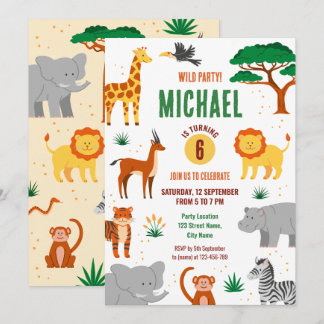 Invitation d'anniversaire d'animaux sauvages heure