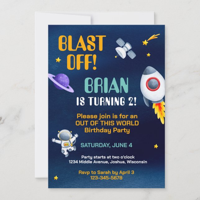 Invitation d'anniversaire dans l'espace (Devant)