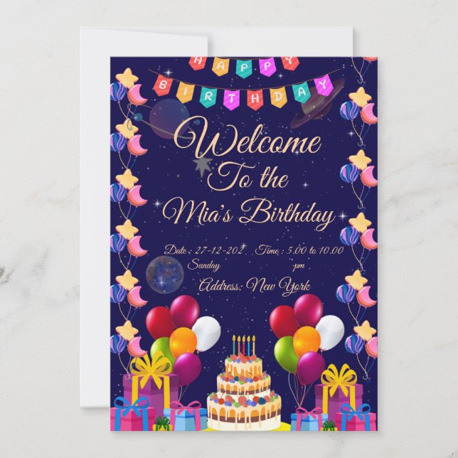 Invitation d'anniversaire dans l'espace | Fête de  (Devant)