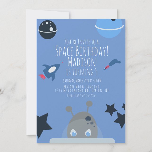 Invitation d'anniversaire dans l'espace thème alie (Devant)