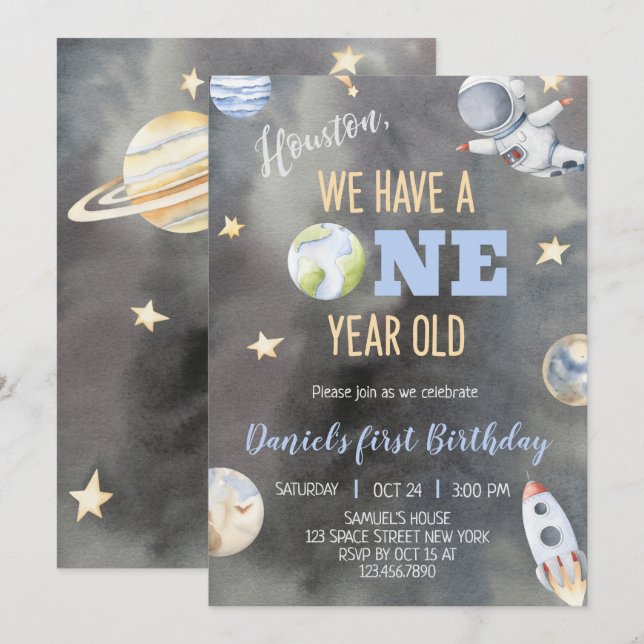 Invitation d'anniversaire d'astronaute dans l'espa (Devant / Derrière)
