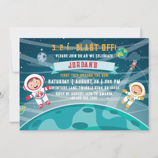 Invitation d'anniversaire d'astronaute dans l'espa (Devant)