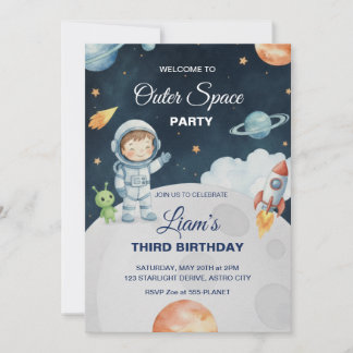 Invitation d'anniversaire d'astronaute d'aventure
