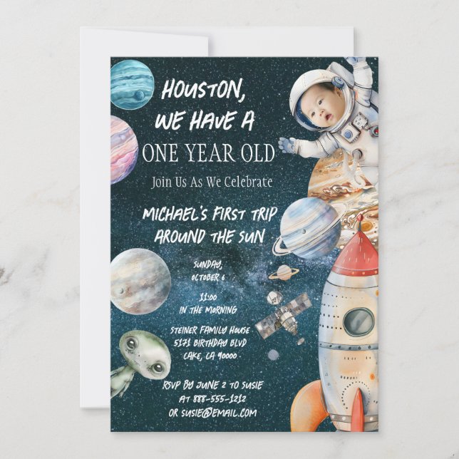 Invitation d'anniversaire d'astronaute de l'espace (Devant)