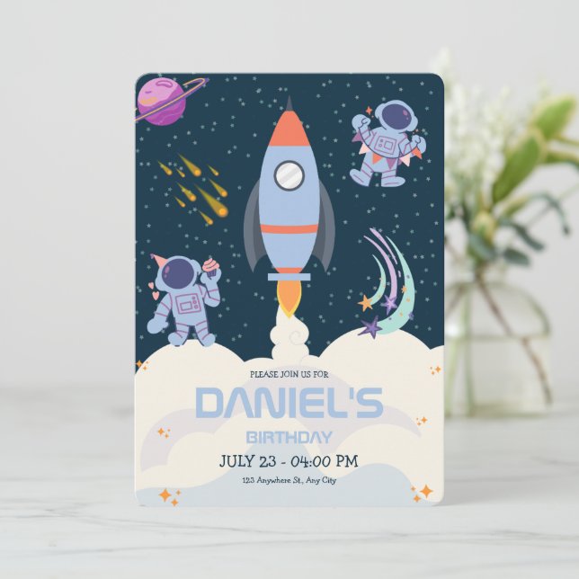 Invitation d'anniversaire d'astronaute de l'espace (Debout devant)