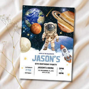 Invitation d'anniversaire d'astronaute Galaxie Esp