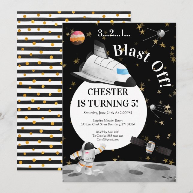 Invitation d'anniversaire d'astronaute Invitation  (Devant / Derrière)