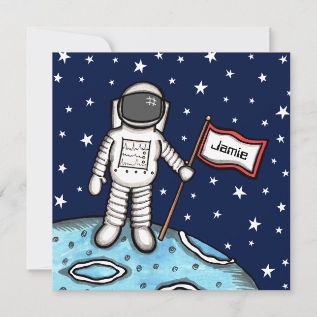 Invitation d'anniversaire d'astronaute spatial per (Devant)