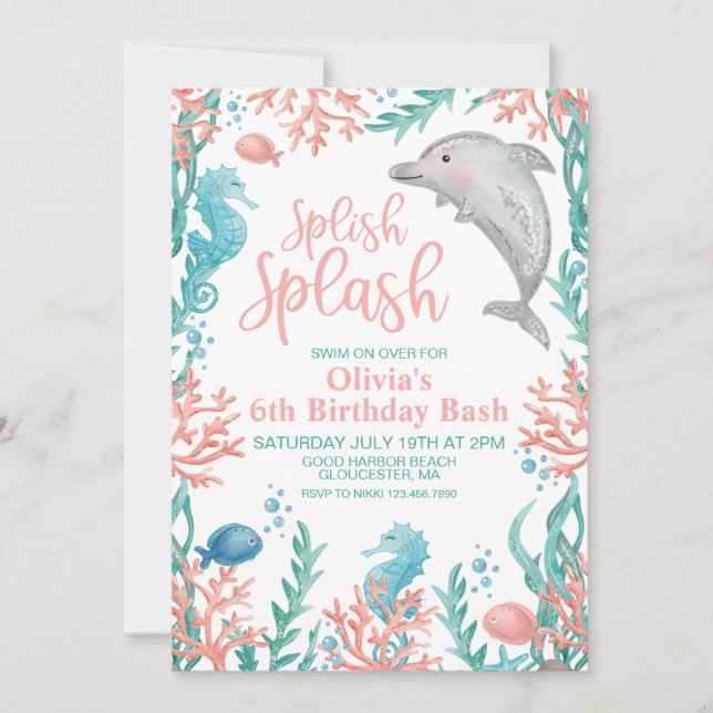 Invitation d'anniversaire dauphin sous la mer (Devant)