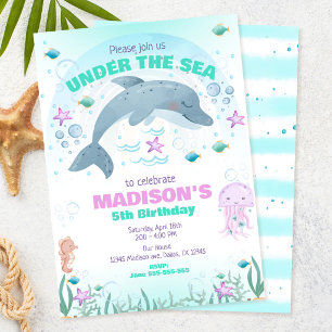 Invitation d'anniversaire dauphin sous la mer 