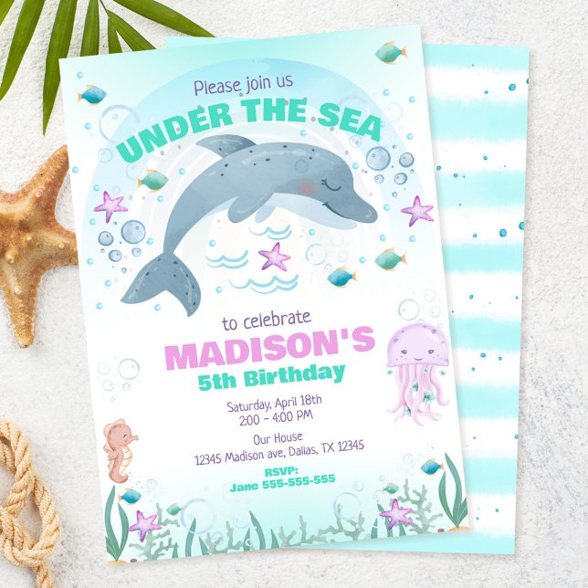 Invitation d'anniversaire dauphin sous la mer  (Créateur téléchargé)