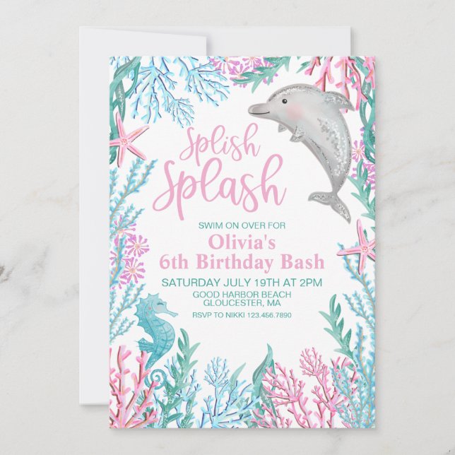 Invitation d'anniversaire dauphin sous la mer (Devant)