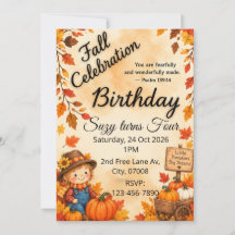 Invitation d'anniversaire d'automne | Citrouille c