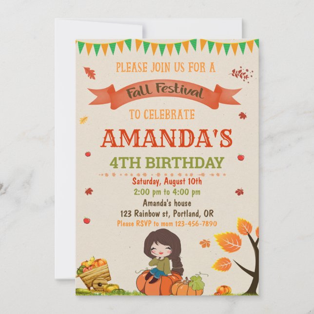 Invitation d'anniversaire d'automne fête d'automne (Devant)