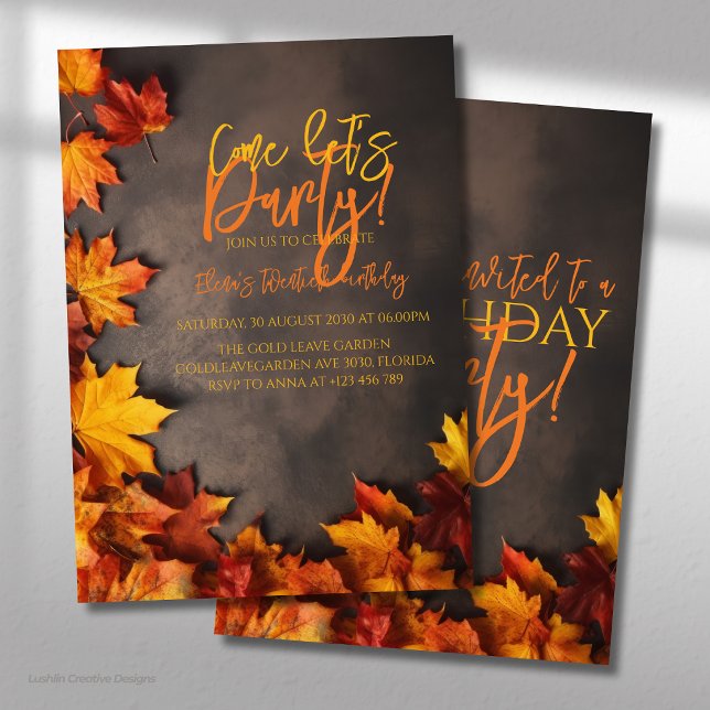 Invitation d'anniversaire d'automne Feuilles rusti (Créateur téléchargé)