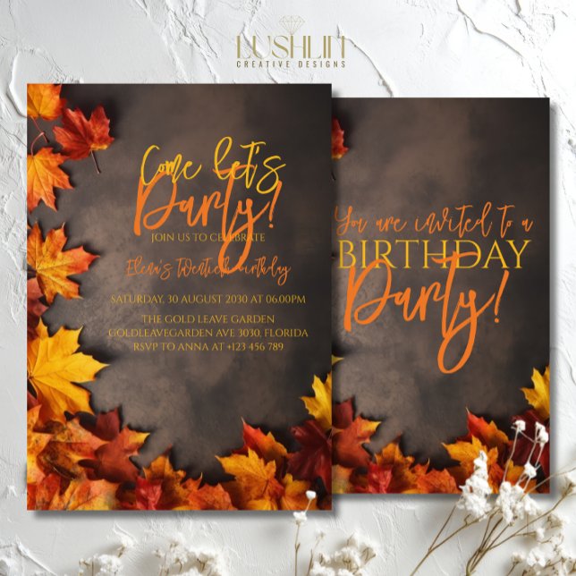 Invitation d'anniversaire d'automne Feuilles rusti (Créateur téléchargé)