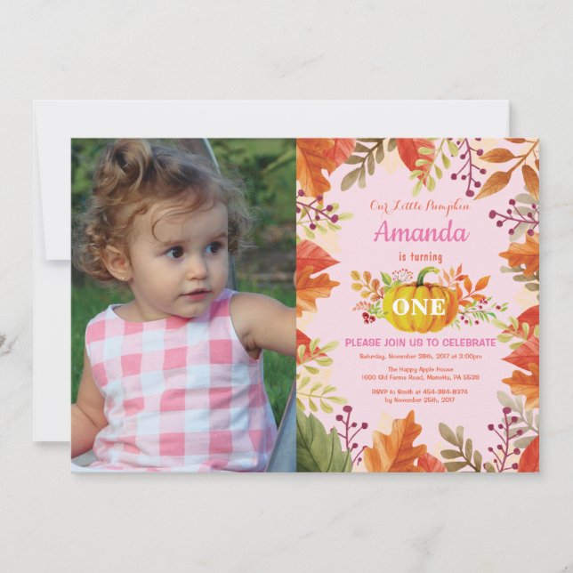 Invitation d'anniversaire d'automne pour fille ave (Devant)