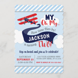 Invitation d'anniversaire d'avion avec des