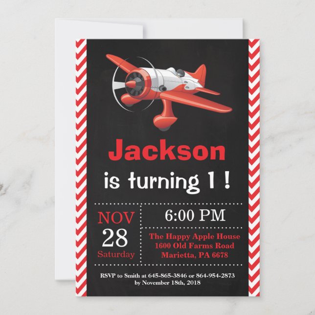 Invitation d'anniversaire d'avion. Fête d'annivers (Devant)