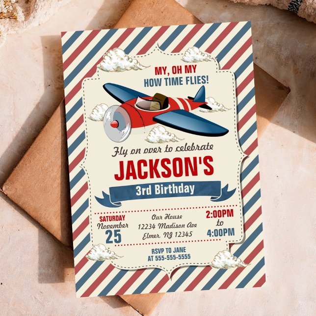 Invitation d'anniversaire d'avion / La fête du tem (Créateur téléchargé)