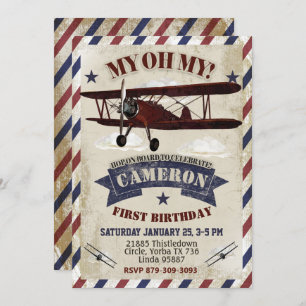 Invitation d'anniversaire d'avion Thème Vintage