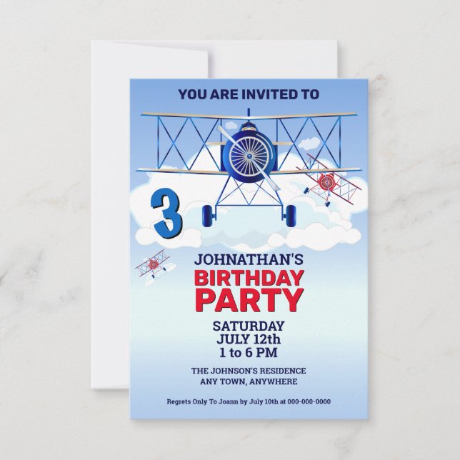 Invitation d'anniversaire d'avion vintage (Devant)
