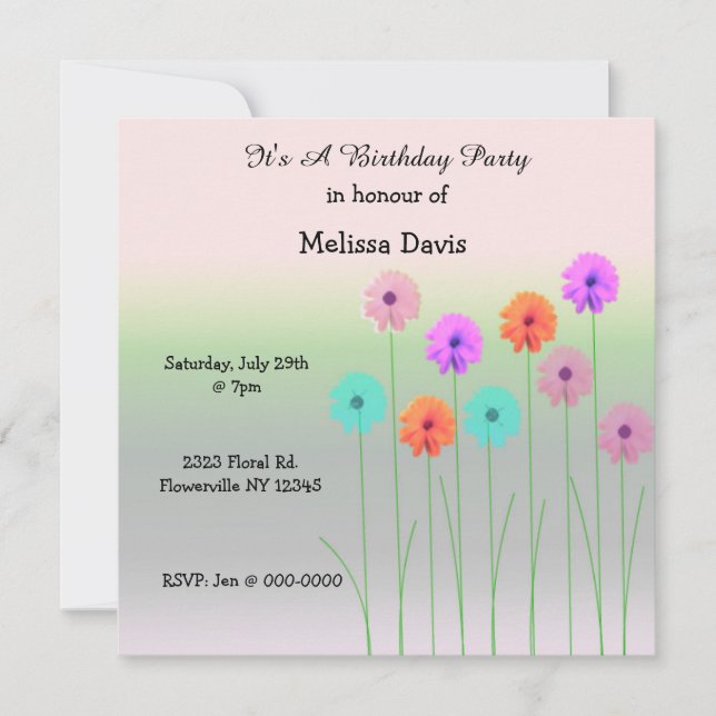 Invitation d'anniversaire Dazzling Daisies (Devant)