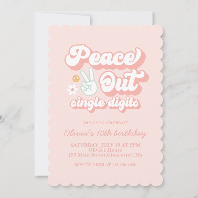 Invitation d'anniversaire de 10 ans Groovy Peace O (Devant)