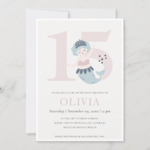 Invitation d'anniversaire de 15 ans de sirène rose