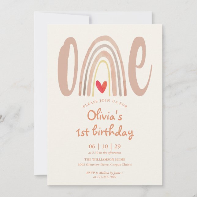 Invitation d'anniversaire de 1 an au cœur de l'arc (Devant)