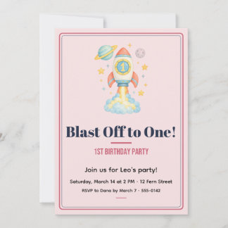 Invitation d'anniversaire de 1 an avec un décollag