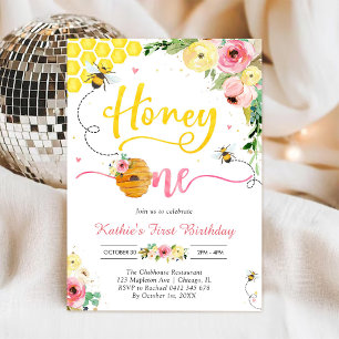 Invitation d'anniversaire de 1 an de abeille miel 