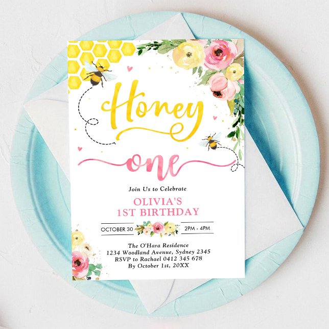 Invitation d'anniversaire de 1 an de Honey One Hon (Créateur téléchargé)