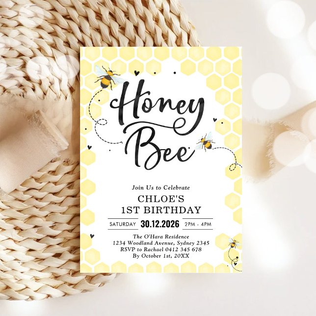 Invitation d'anniversaire de 1 an de Honey One Hon (Créateur téléchargé)