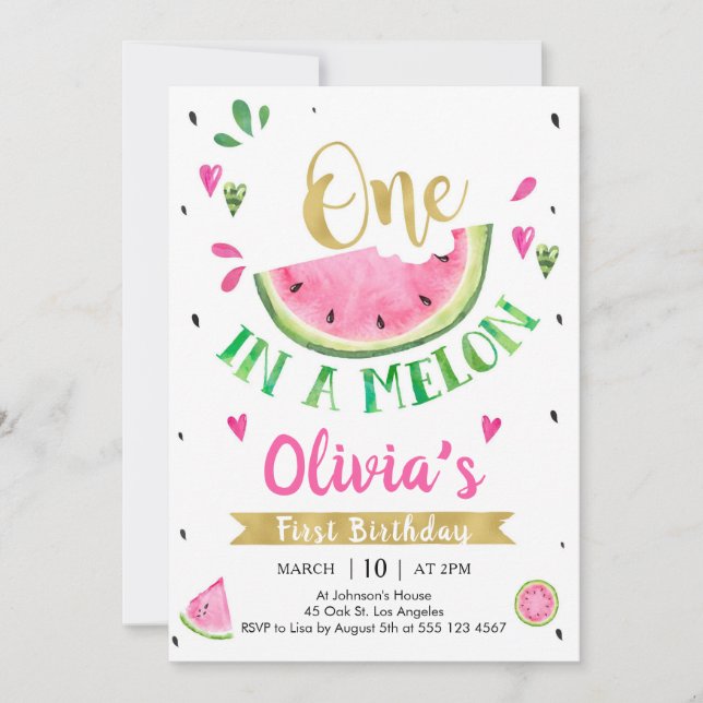 Invitation d'anniversaire de 1 an One In A Melon P (Devant)