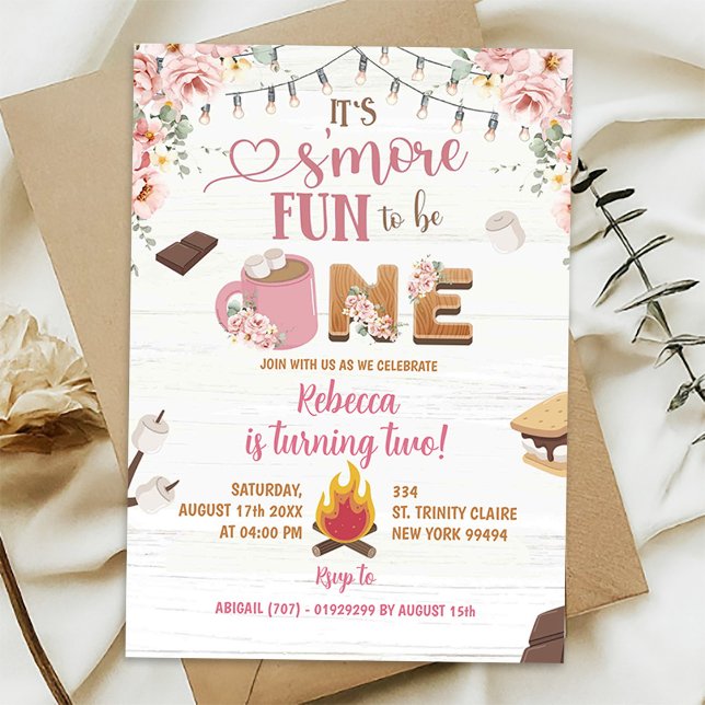 Invitation d'anniversaire de 1 an pour fille Pink  (Créateur téléchargé)