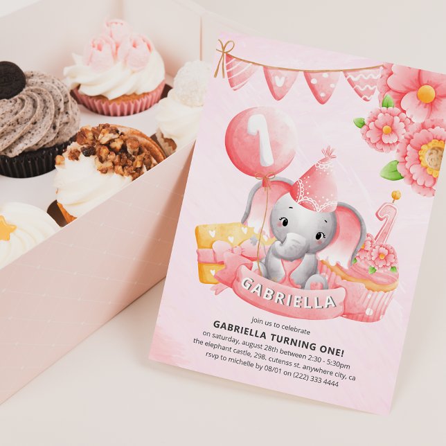 Invitation d'anniversaire de 1 an pour une fille é (Créateur téléchargé)