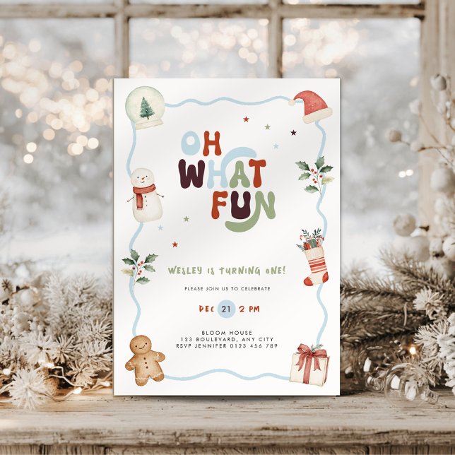 Invitation d'anniversaire de 1ère année pour garço (Blue oh what fun christmas first birthday invitation for boys)