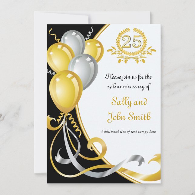 Invitation d'anniversaire de 25 ans d'or et d'arge (Devant)