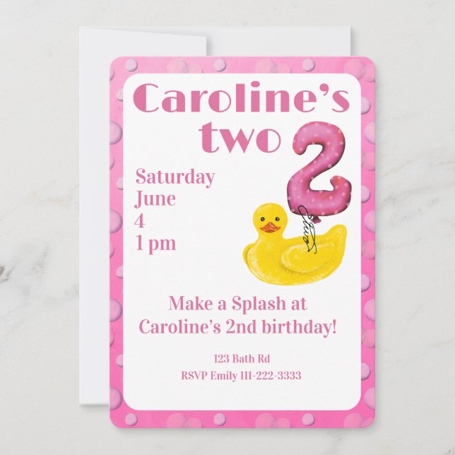 Invitation d'anniversaire de 2 ans Canard en caout (Devant)