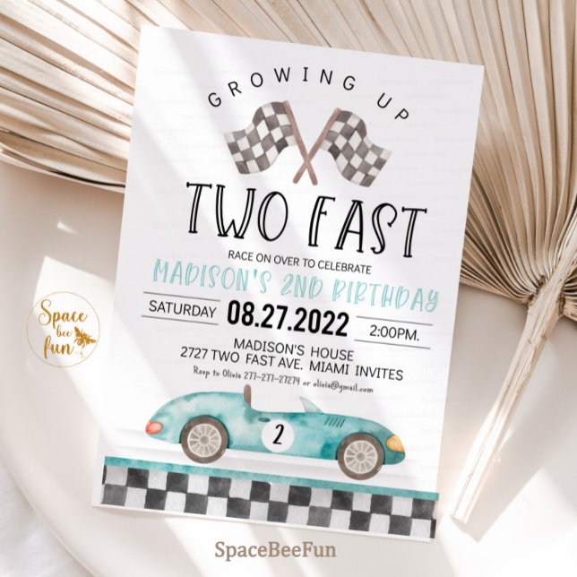 Invitation d'anniversaire de 2 ans pour un fan de  (TWO Fast Birthday Invitation Race Car 2nd Birthday Invite Racing Car Vintage Racecar )