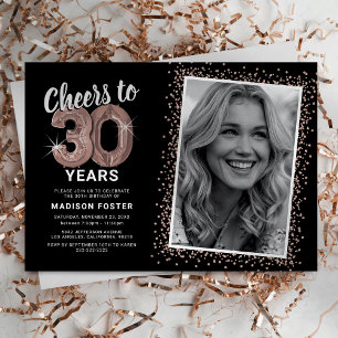 Invitation d'anniversaire de 30 ans photo or rose