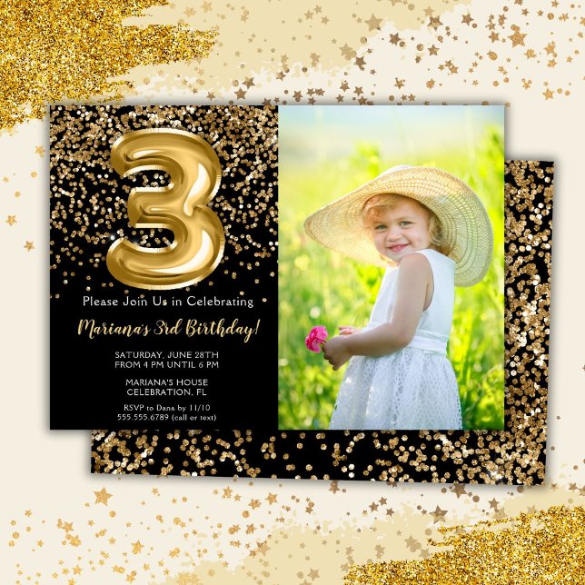 Invitation d'anniversaire de 3 ans avec photo Blac (Créateur téléchargé)