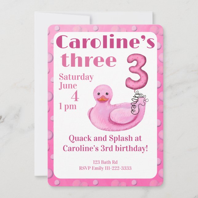 Invitation d'anniversaire de 3 ans Canard en caout (Devant)