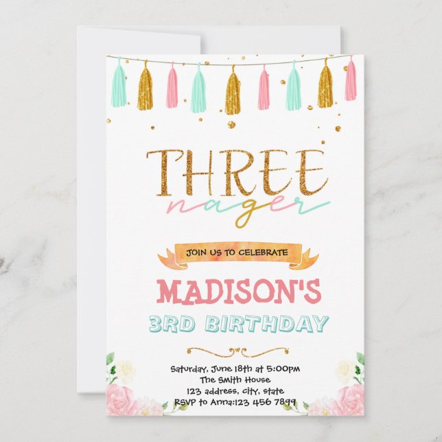 Invitation d'anniversaire de 3 ans de Threenager (Devant)