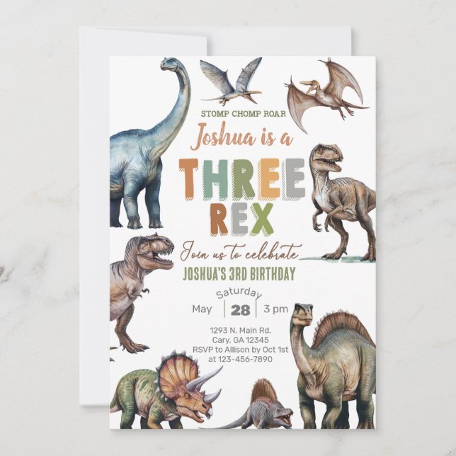 Invitation d'anniversaire de 3 ans pour garçon Din (Devant)