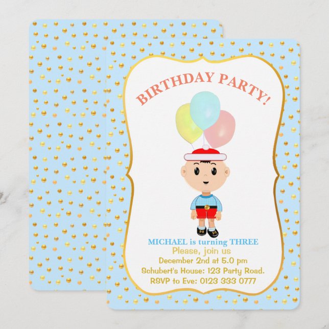 Invitation d'anniversaire de 3 ans pour un garçon  (Devant / Derrière)